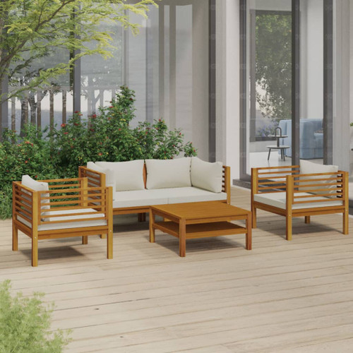 vidaXL 5 Piece Garden Lounge Set with Cream Cushion Solid Acacia Wood