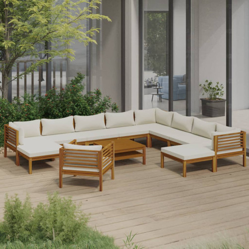 vidaXL 12 Piece Garden Lounge Set with Cream Cushion Solid Acacia Wood