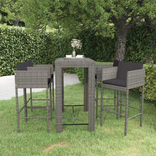 vidaXL 5 Piece Garden Bar Set with Cushions Poly Rattan Grey