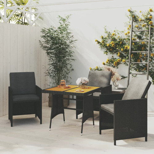 vidaXL Garden Table Black 70x70x72 cm Poly Rattan & Solid Acacia Wood