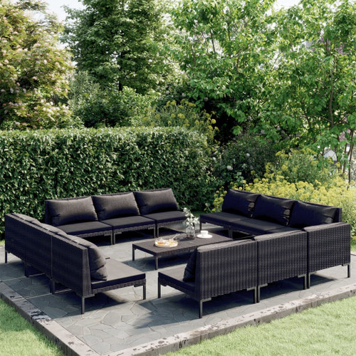 vidaXL 13 Piece Garden Lounge Set with Cushions Poly Rattan Dark Grey