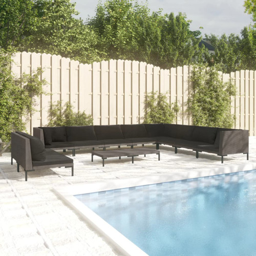 vidaXL 11 Piece Garden Lounge Set with Cushions Poly Rattan Dark Grey