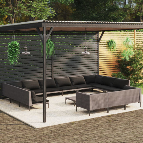 vidaXL 14 Piece Garden Lounge Set with Cushions Poly Rattan Dark Grey