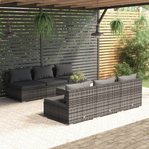 vidaXL 7 Piece Garden Lounge Set with Cushions Poly Rattan Grey