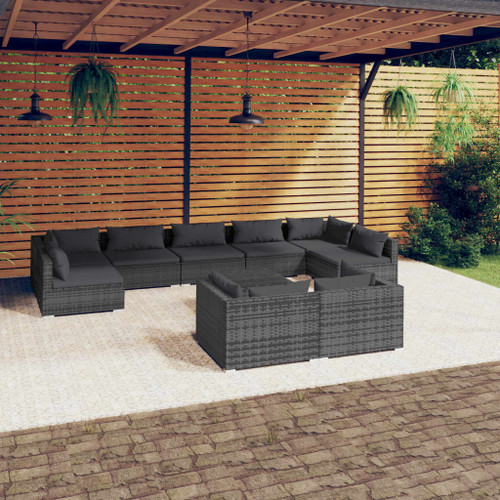 vidaXL 10 Piece Garden Lounge Set with Cushions Grey Poly Rattan