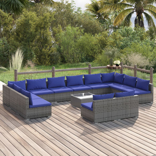 vidaXL 13 Piece Garden Lounge Set with Cushions Grey