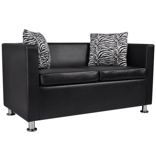 vidaXL Sofa 2-Seater Artificial Leather Black