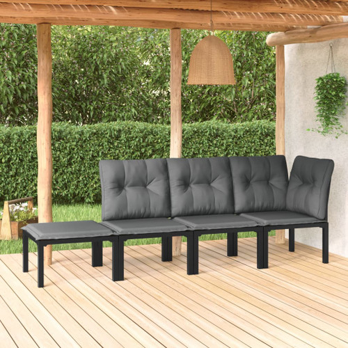 vidaXL 4 Piece Garden Lounge Set Black and Grey Poly Rattan