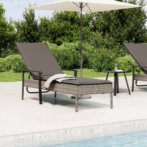 vidaXL Sun Lounger with Cushion Grey Poly Rattan