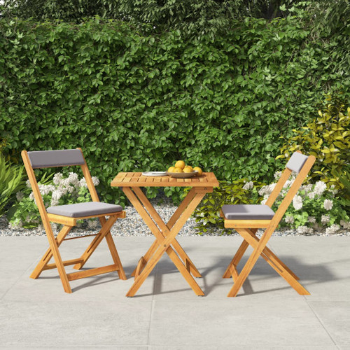 vidaXL 3 Piece Folding Bistro Set with Cushions Solid Wood Acacia