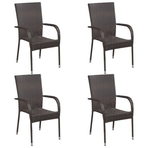 vidaXL Stackable Outdoor Chairs 4 pcs Poly Rattan Brown