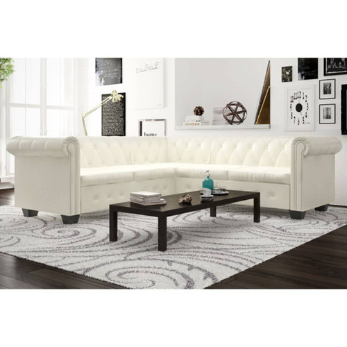 vidaXL Chesterfield Corner Sofa 5-Seater Artificial Leather White