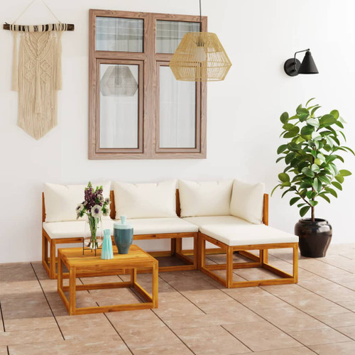 vidaXL 5 Piece Garden Lounge Set with Cushion Cream Solid Acacia Wood