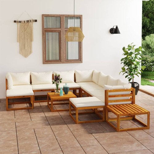 vidaXL 12 Piece Garden Lounge Set with Cushion Cream Solid Acacia Wood