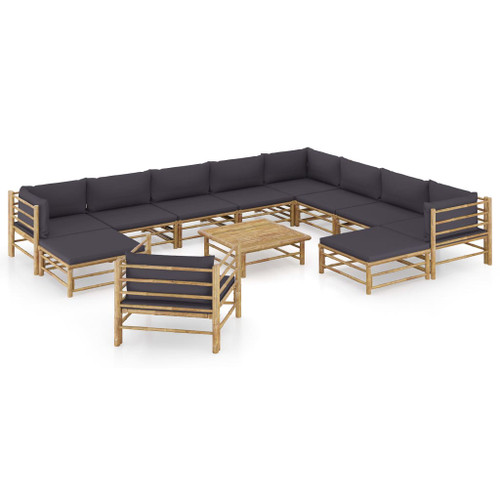 vidaXL 12 Piece Garden Lounge Set with Dark Grey Cushions Bamboo