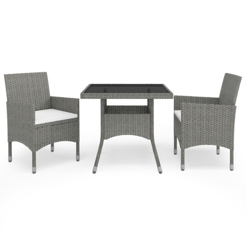 vidaXL 3 Piece Garden Dining Set Grey Poly Rattan and Glass