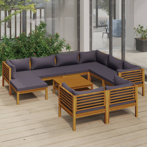 vidaXL 10 Piece Garden Lounge Set with Cushion Solid Acacia Wood