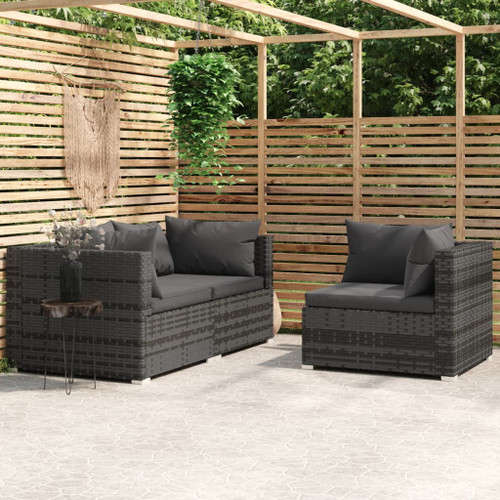 vidaXL 3 Piece Garden Lounge Set with Cushions Grey Poly Rattan