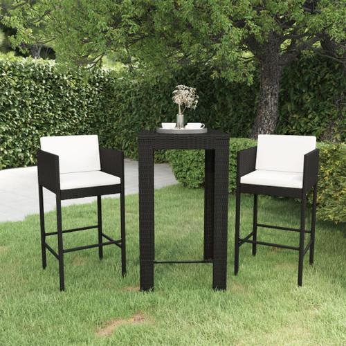 vidaXL 3 Piece Garden Bar Set with Cushions Poly Rattan Black