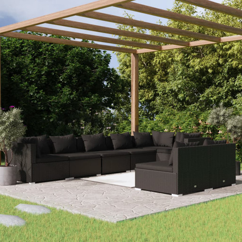 vidaXL 8 Piece Garden Lounge Set with Cushions Black Poly Rattan