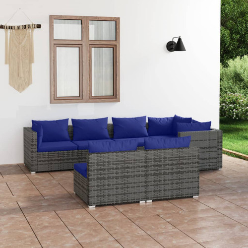 vidaXL 7 Piece Garden Lounge Set with Cushions Grey Poly Rattan