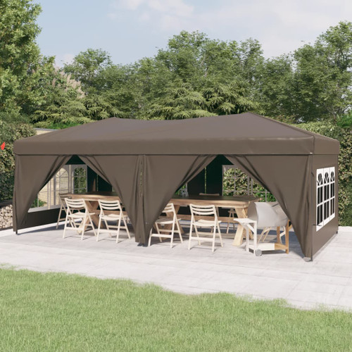 vidaXL Folding Party Tent with Sidewalls Taupe 3x6 m