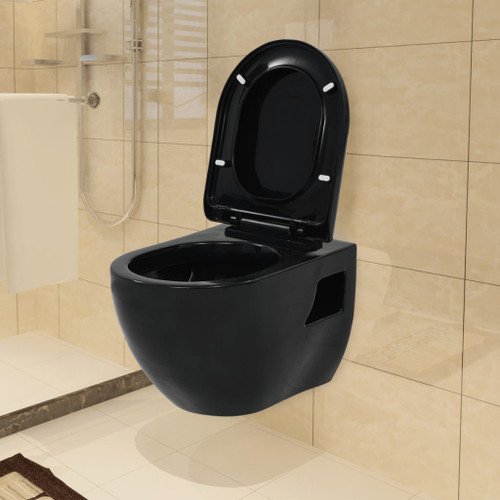 vidaXL Wall-Hung Toilet Ceramic Black