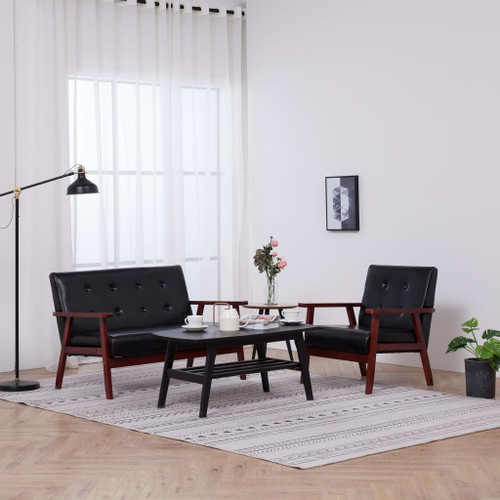 vidaXL Sofa Set 2 Piece Black Faux Leather