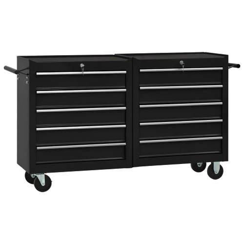 vidaXL Tool Trolley with 10 Drawers Steel Black (147183+147184)