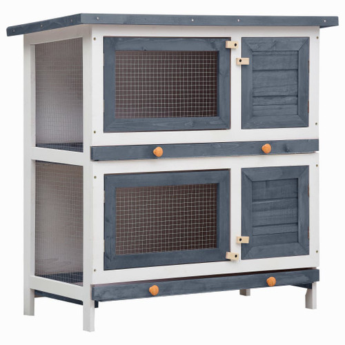 vidaXL Outdoor Rabbit Hutch 4 Doors Grey Wood