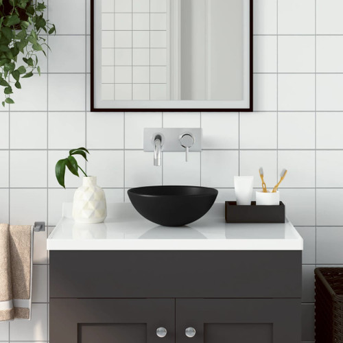 vidaXL Bathroom Sink Ceramic Matt Black Round