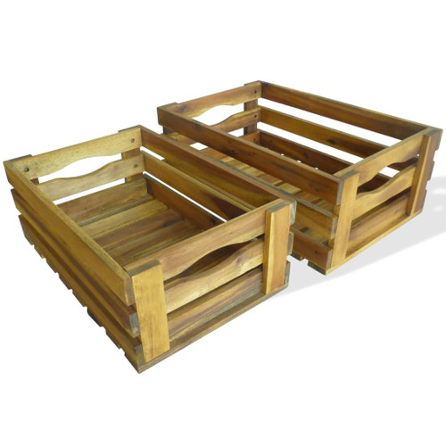 vidaXL Apple Crate Set 2 Pieces Solid Acacia Wood