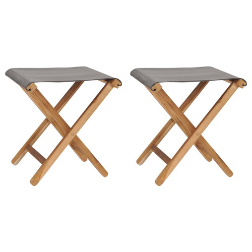 vidaXL Folding Chairs 2 pcs Solid Teak Wood and Fabric Dark Grey