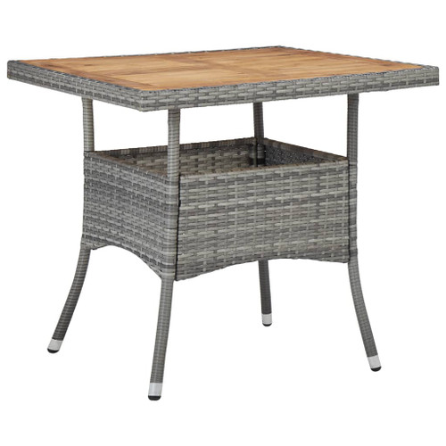 vidaXL Outdoor Dining Table Grey Poly Rattan and Solid Acacia Wood