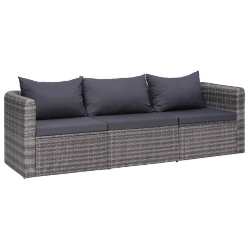 vidaXL 3 Piece Garden Sofa Set with Cushions Grey Poly Rattan