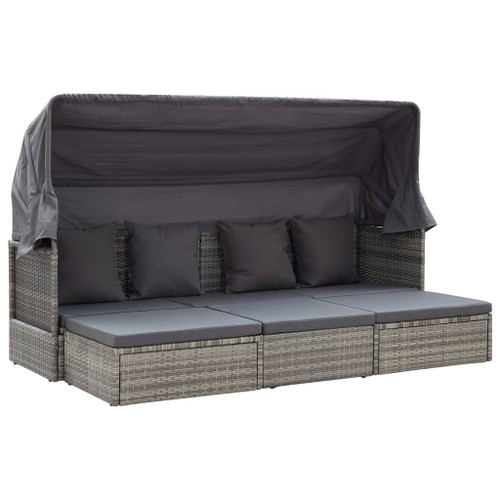 vidaXL Garden Lounge Bed with Roof Mixed Grey Poly Rattan