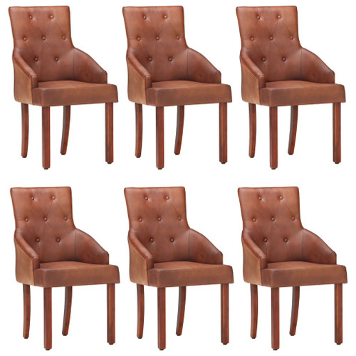 vidaXL Dining Chairs 6 pcs Brown Real Goat Leather