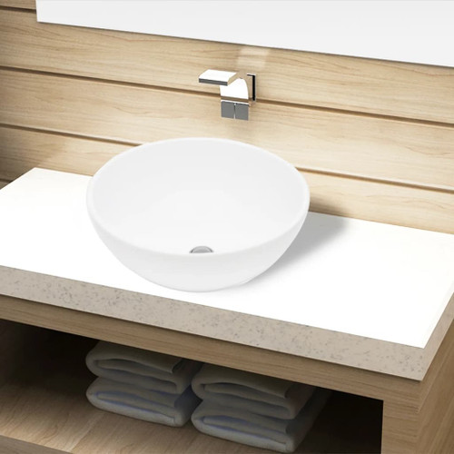 vidaXL Ceramic Bathroom Sink Basin White Round