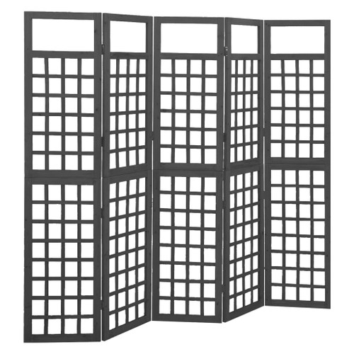 vidaXL 5-Panel Room Divider/Trellis Solid Fir Wood Black 201.5x180 cm