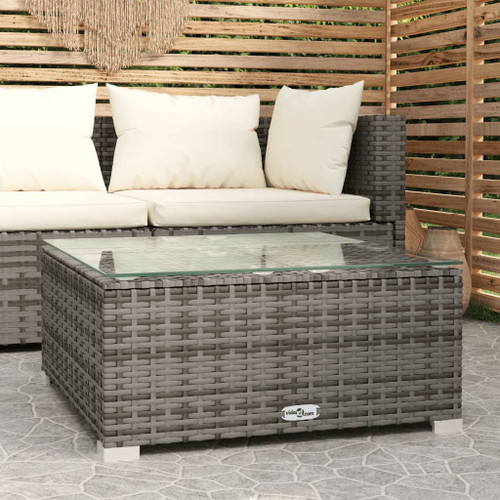 vidaXL Garden Coffee Table Grey 60x60x30 cm Poly Rattan and Glass