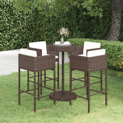 vidaXL 5 Piece Garden Bar Set with Cushions Poly Rattan Brown