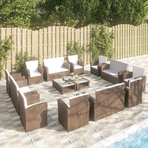 vidaXL 16 Piece Garden Lounge Set with Cushions Poly Rattan Brown