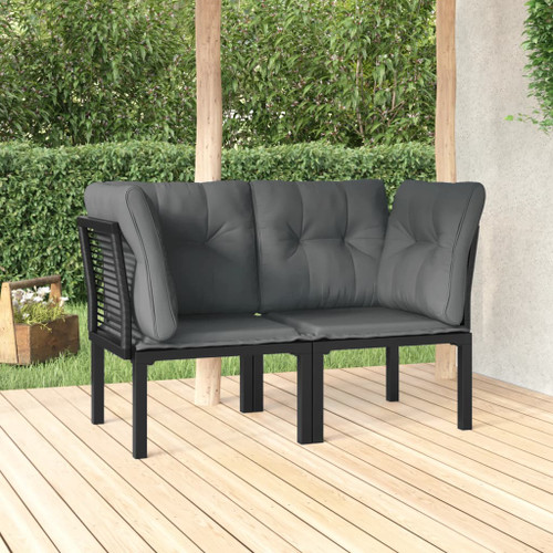 vidaXL Garden Corner Chairs with Cushions 2 pcs Black&Grey Poly Rattan