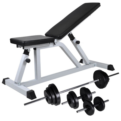 vidaXL Workout Bench with Barbell and Dumbbell Set 30.5 kg