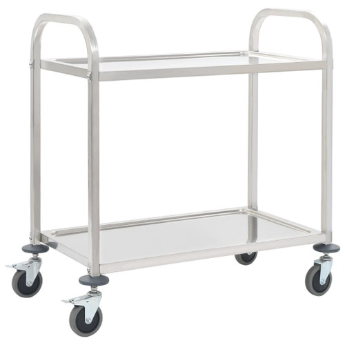 vidaXL 2-Tier Kitchen Trolley 96.5x55x90 cm Stainless Steel