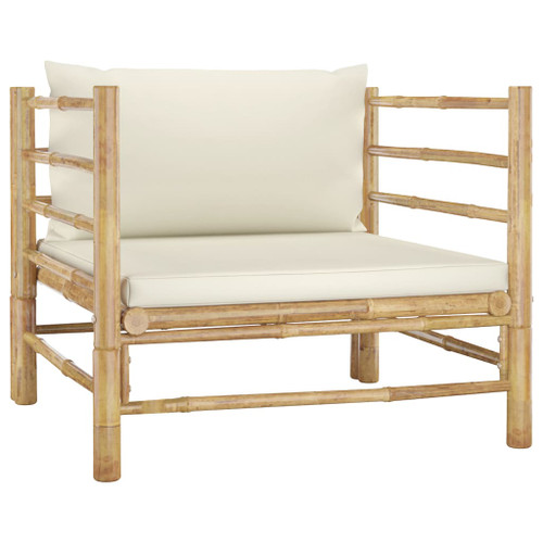 vidaXL Garden Sofa with Cream White Cushions Bamboo