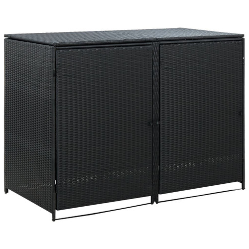 vidaXL Double Wheelie Bin Shed Poly Rattan Black 148x80x111 cm