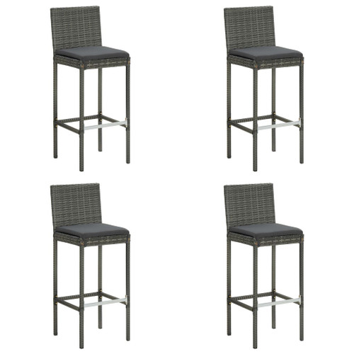 vidaXL Garden Bar Stools with Cushions 4 pcs Grey Poly Rattan