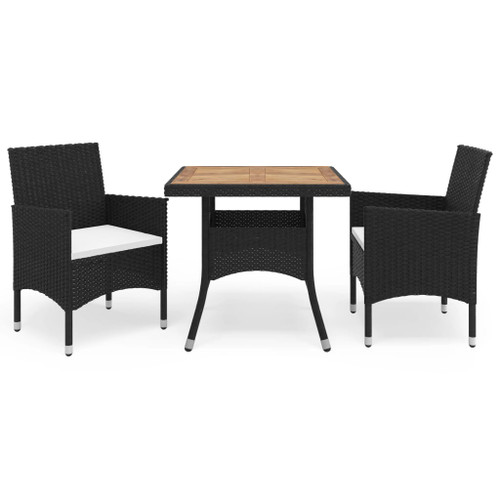 vidaXL 3 Piece Garden Dining Set Black Poly Rattan and Acacia Wood