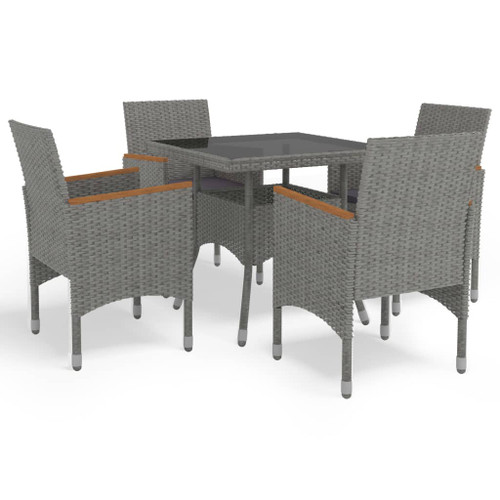 vidaXL 5 Piece Garden Dining Set Grey Poly Rattan and Acacia Wood